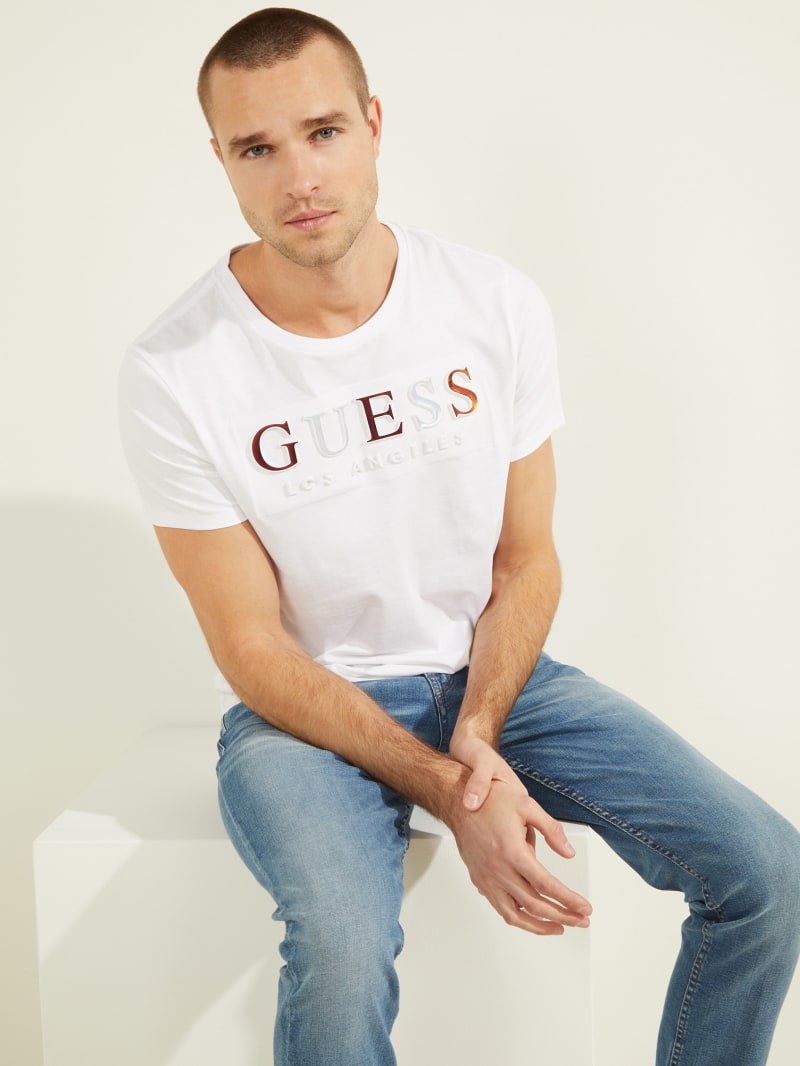 Koszulki Męskie Guess Embossed Logo Tee Białe | 2563809-IL