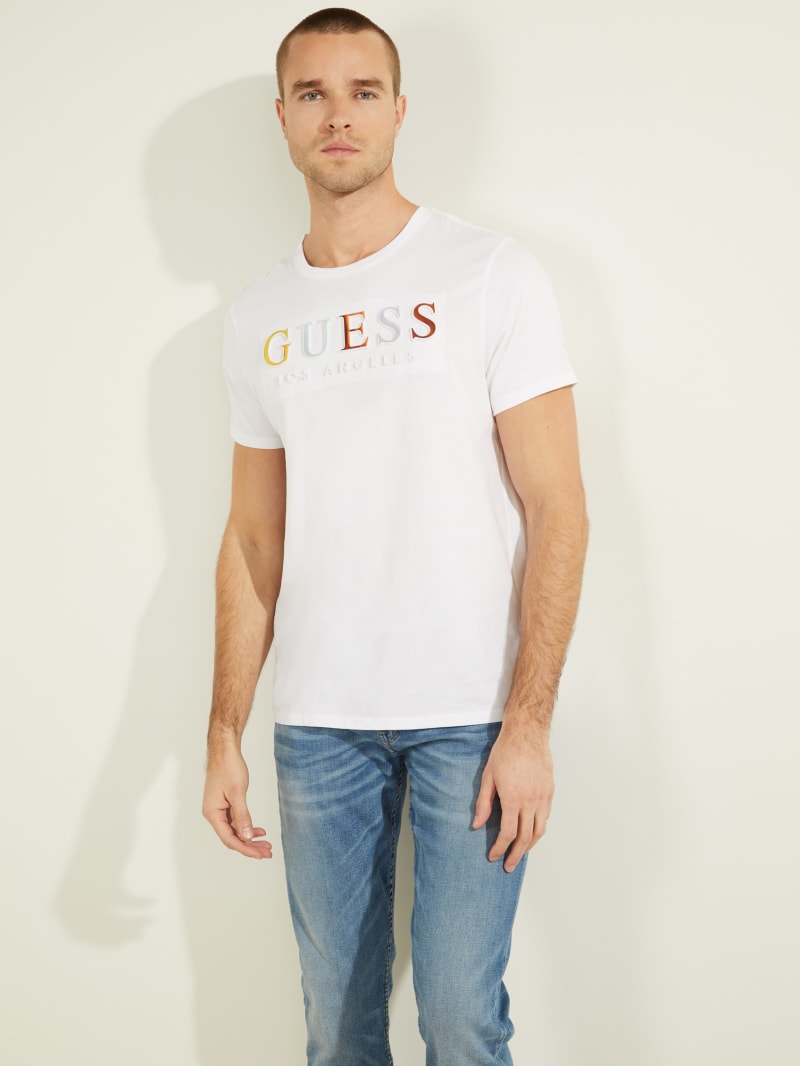 Koszulki Męskie Guess Embossed Logo Tee Białe | 2563809-IL