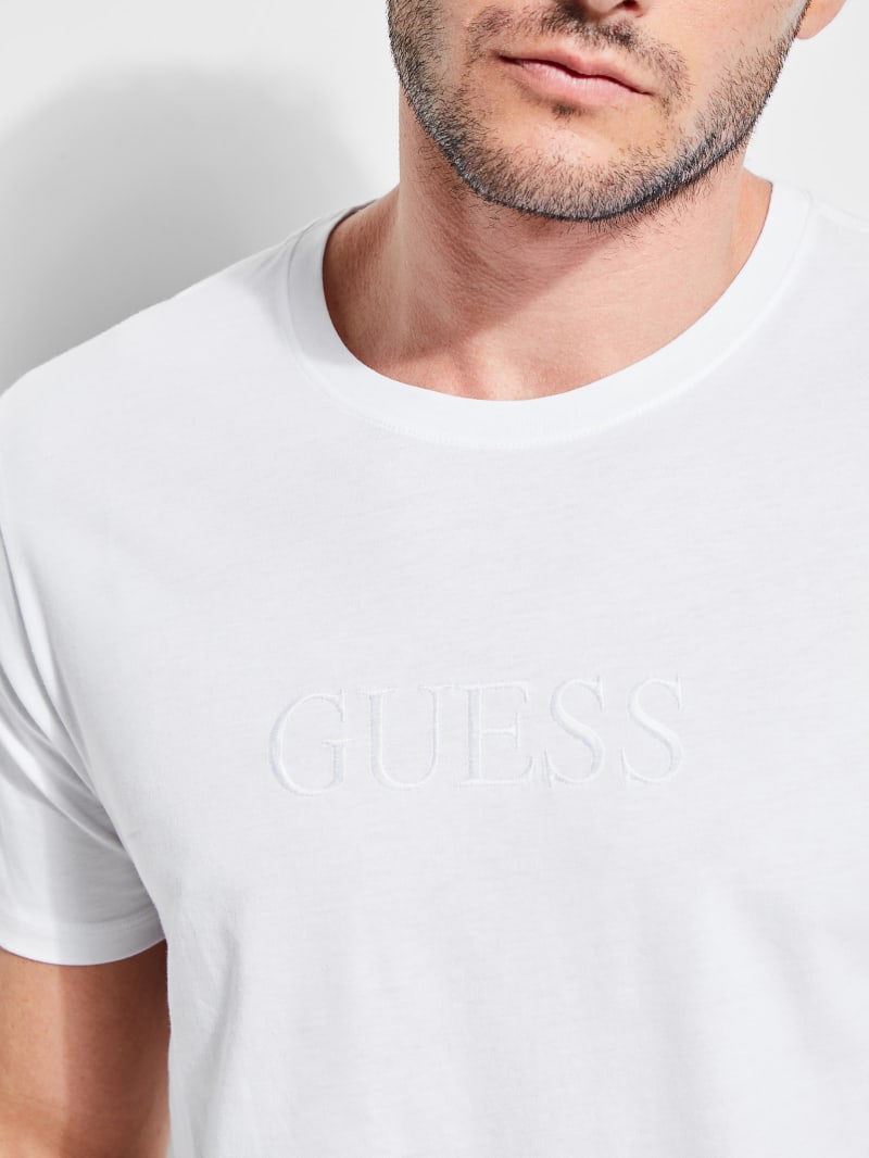 Koszulki Męskie Guess Embroidered Logo Tee Białe | 1467985-PV