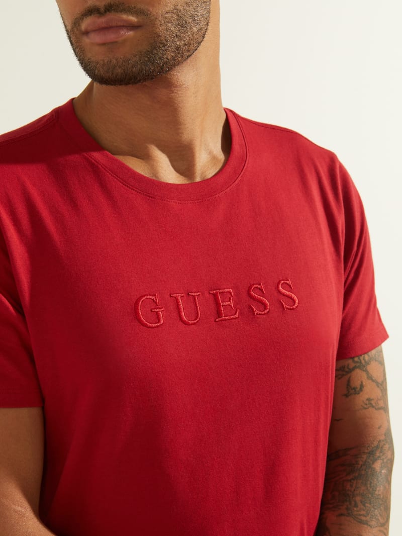 Koszulki Męskie Guess Embroidered Logo Tee Czerwone | 7260158-BA