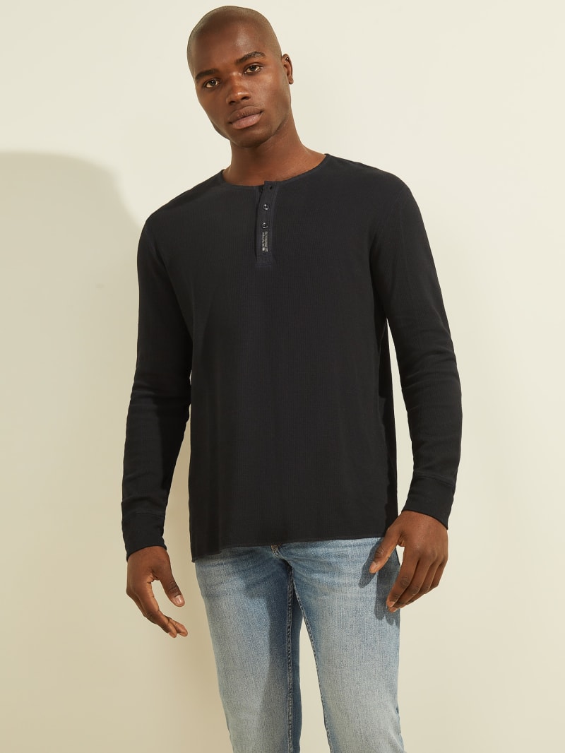 Koszulki Męskie Guess Gomer Henley Niebieskie | 8715034-NL