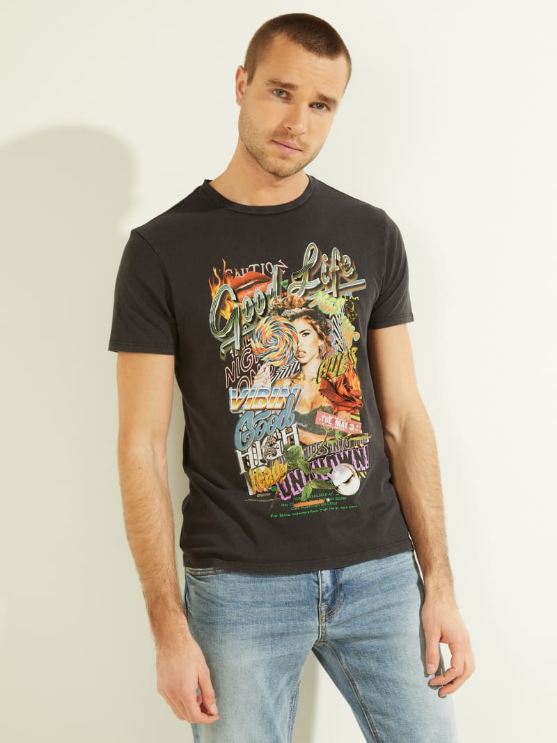 Koszulki Męskie Guess Good Life Tee Czarne | 4128906-ZA