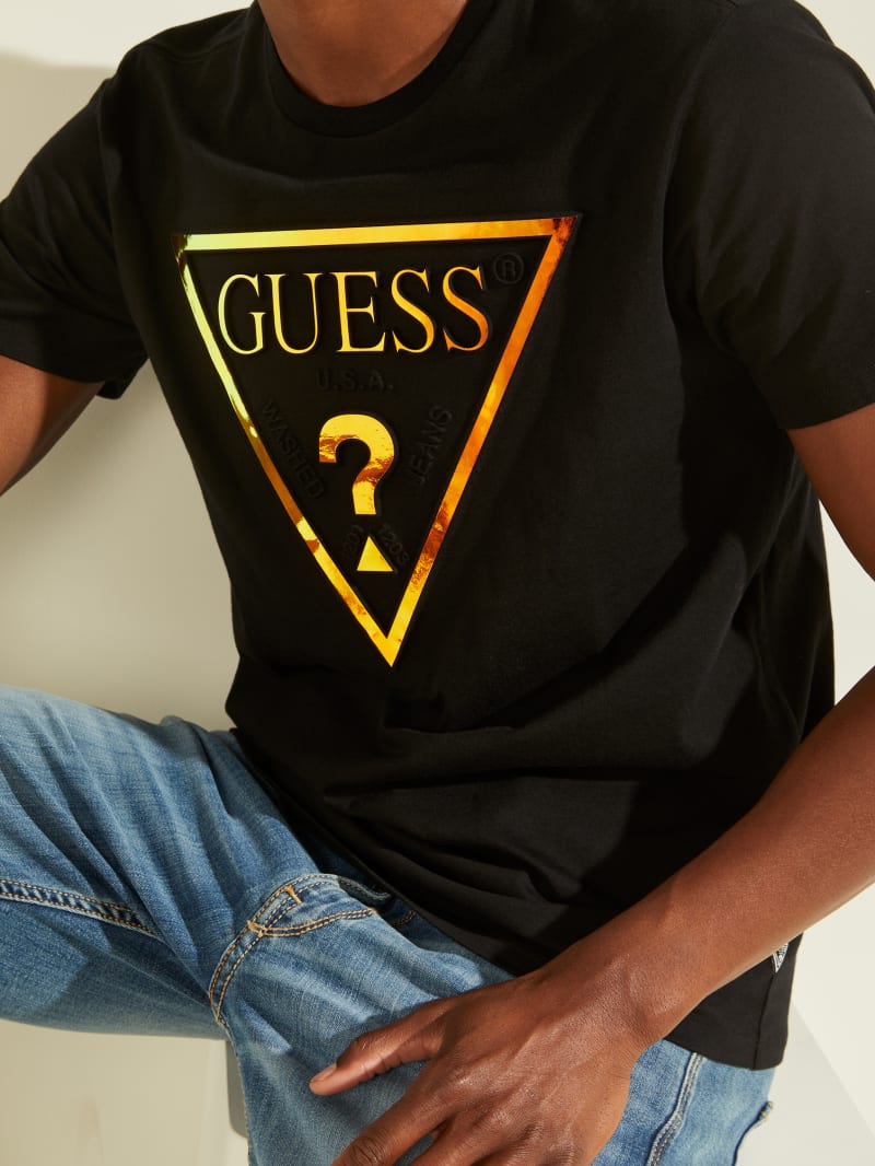 Koszulki Męskie Guess Hologram Logo Tee Czarne | 3587164-DY