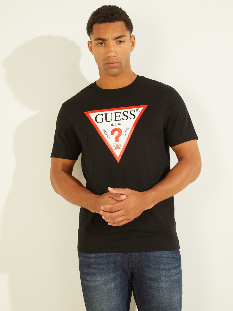 Koszulki Męskie Guess Klasyczne Logo Tee Czarne | 5031247-RG