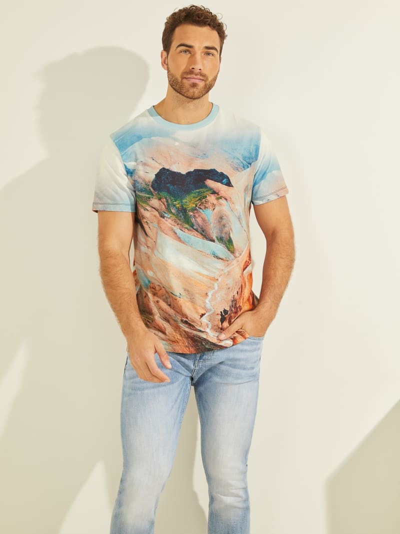 Koszulki Męskie Guess Landscape Tee Niebieskie | 9710684-ZB