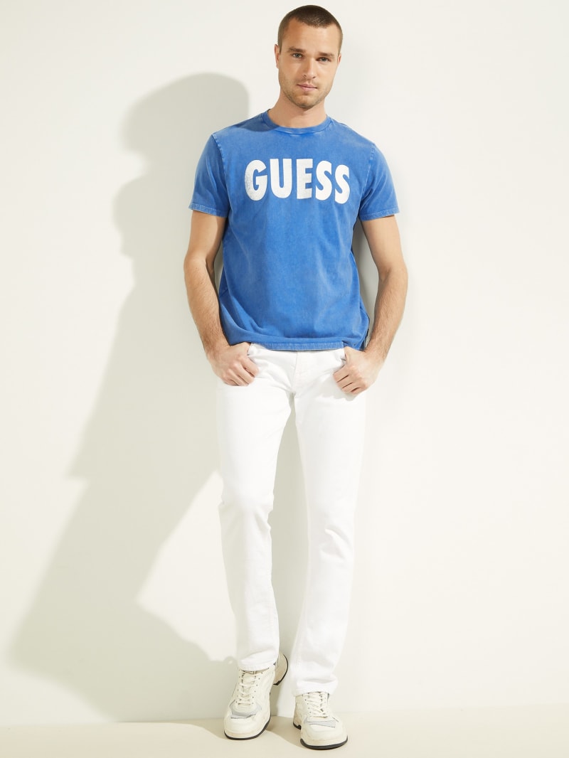 Koszulki Męskie Guess Logo Beach Tee Niebieskie | 0241376-YM