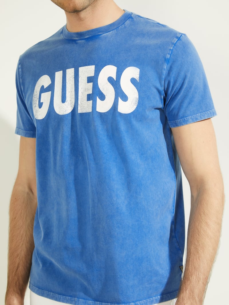 Koszulki Męskie Guess Logo Beach Tee Niebieskie | 0241376-YM