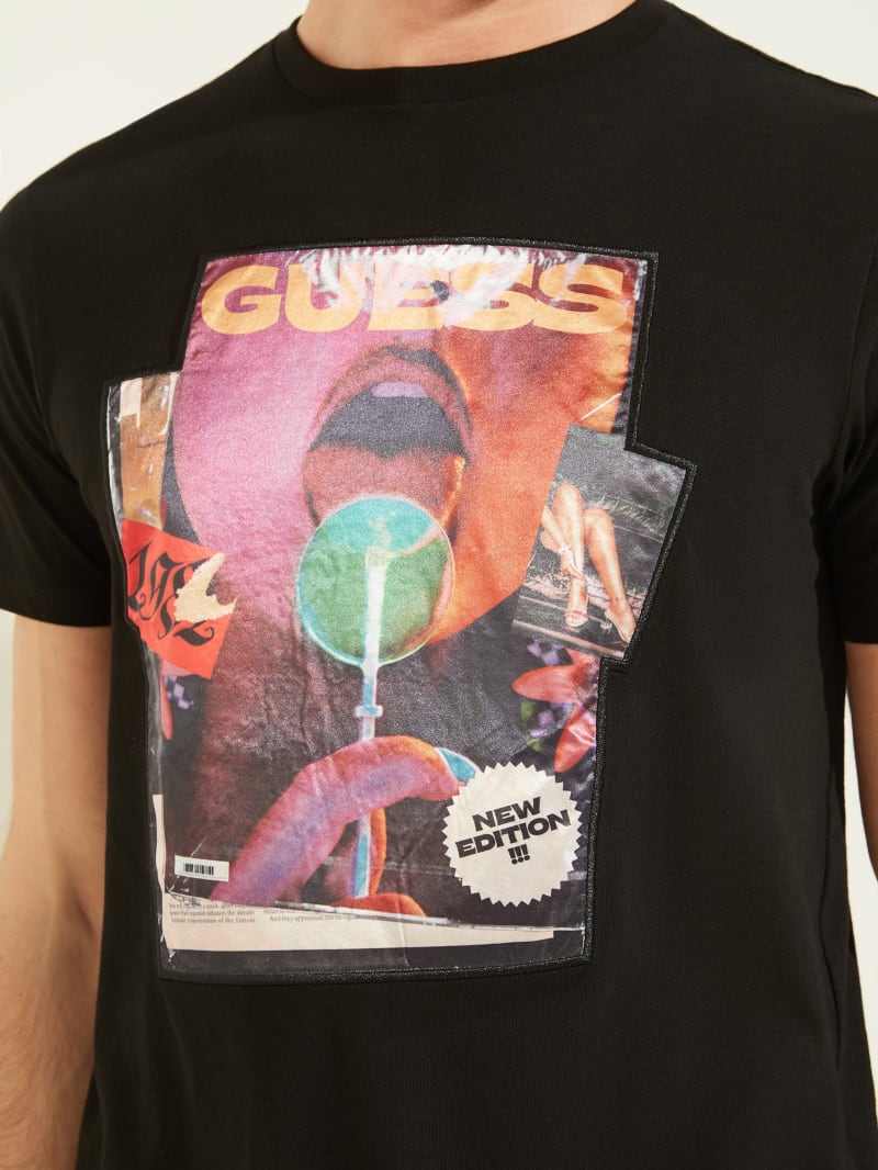 Koszulki Męskie Guess Magazine Tee Czarne | 7954826-GZ