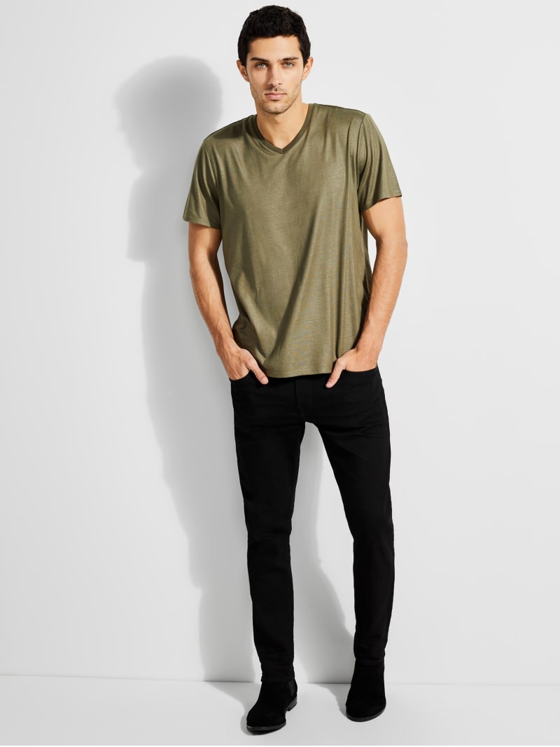 Koszulki Męskie Guess Mason Yoke V-Neck Tee Oliwkowe | 9830267-DP