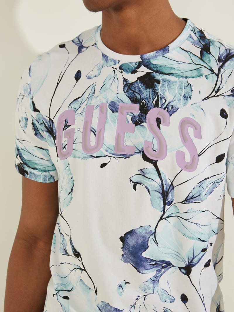 Koszulki Męskie Guess Natt Floral Tee Niebieskie | 1793628-MZ