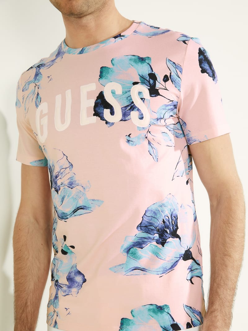 Koszulki Męskie Guess Natt Floral Tee Różowe | 0526974-OH