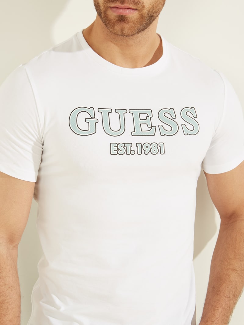 Koszulki Męskie Guess Point Logo Tee Białe | 6935701-JT