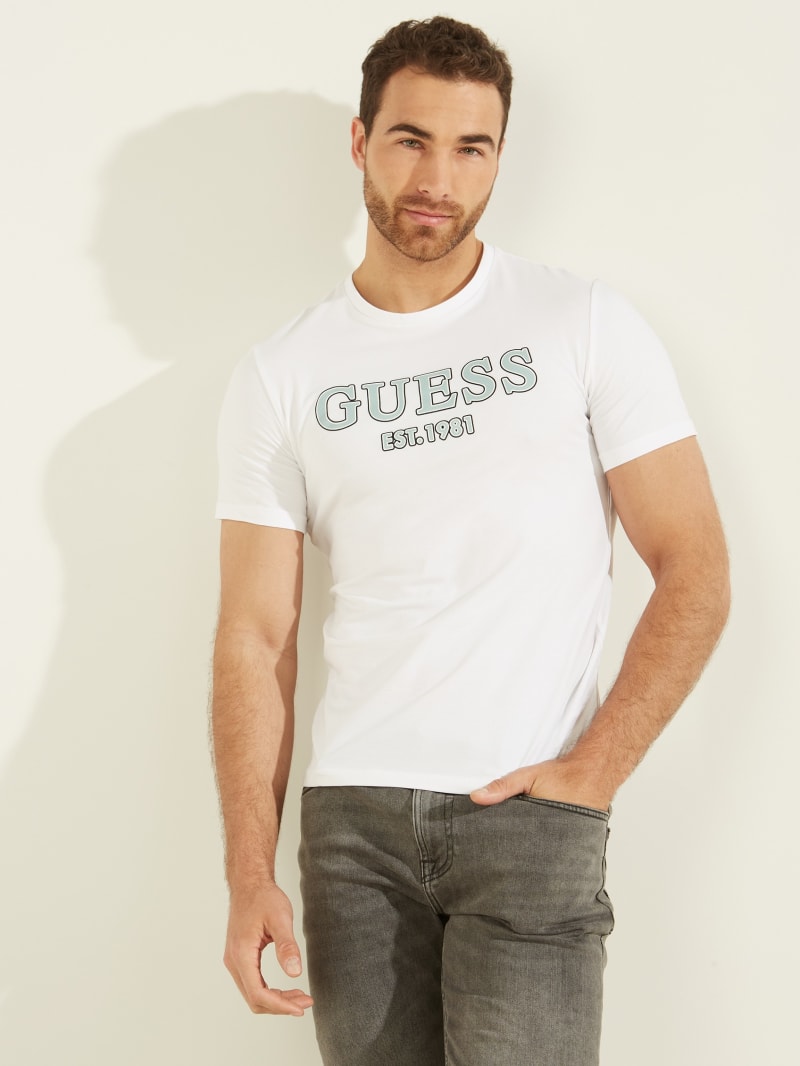 Koszulki Męskie Guess Point Logo Tee Białe | 6935701-JT