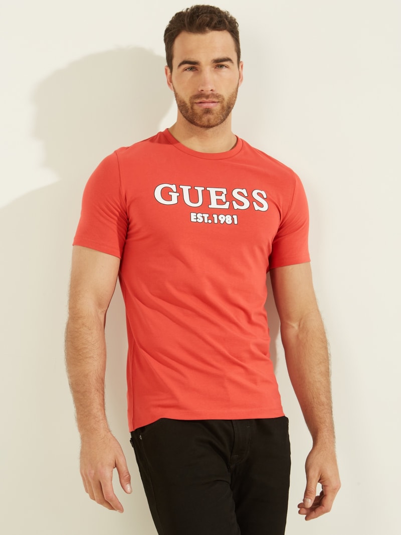 Koszulki Męskie Guess Point Logo Tee Pomarańczowe | 5970143-PD