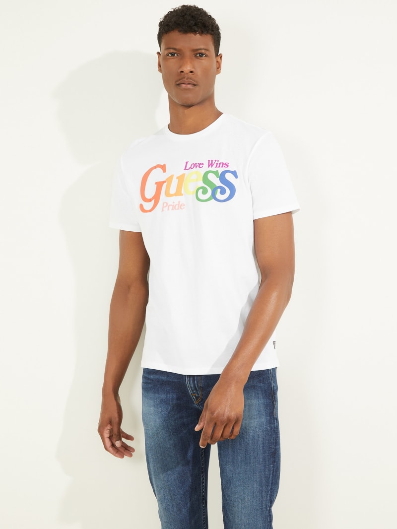 Koszulki Męskie Guess Pride Logo Tee Białe | 2659804-JS