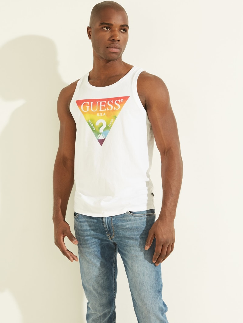 Koszulki Męskie Guess Pride Triangle Tank Białe | 5627091-BY