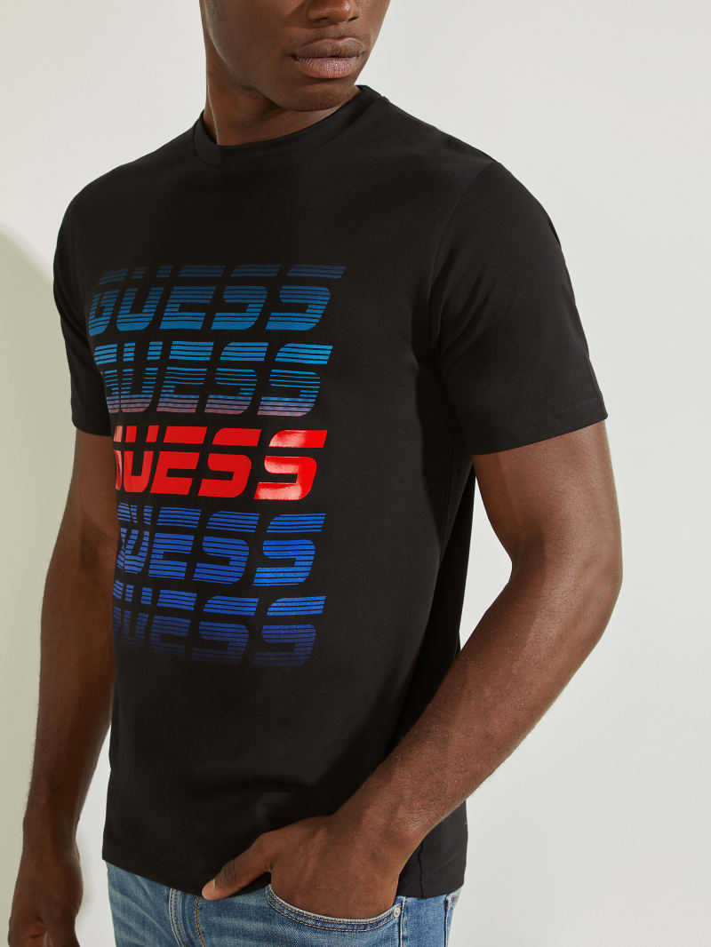 Koszulki Męskie Guess Repeat Logo Tee Czarne | 3014256-GK