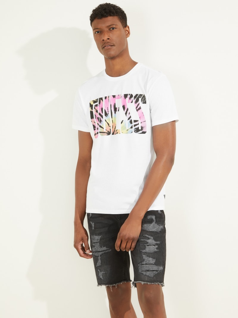 Koszulki Męskie Guess Tie-Dye Logo Tee Białe | 0348652-GA