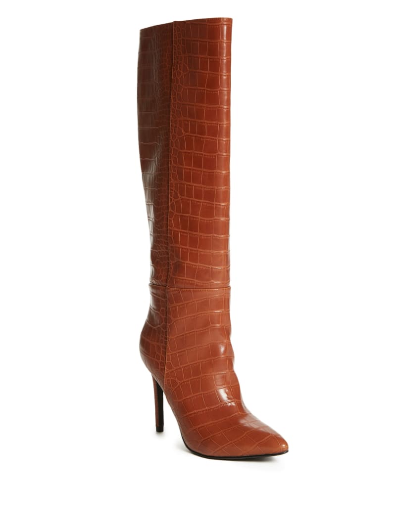 Kozaki Damskie Guess Croc Knee-High Brązowe | 6485109-QM