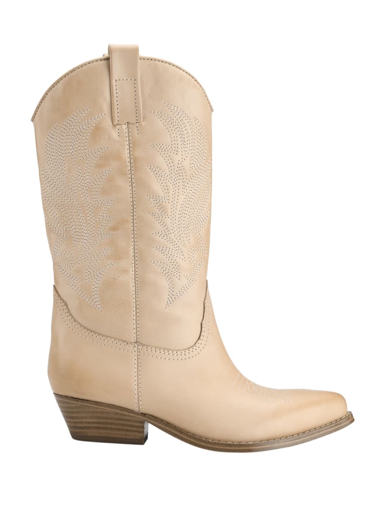 Kozaki Damskie Guess Gallen Skórzane Knee-High Cowgirl Beżowe | 6831094-GF