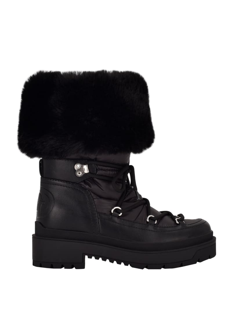 Kozaki Damskie Guess Larya Faux-Fur Snow Czarne | 3026947-QG