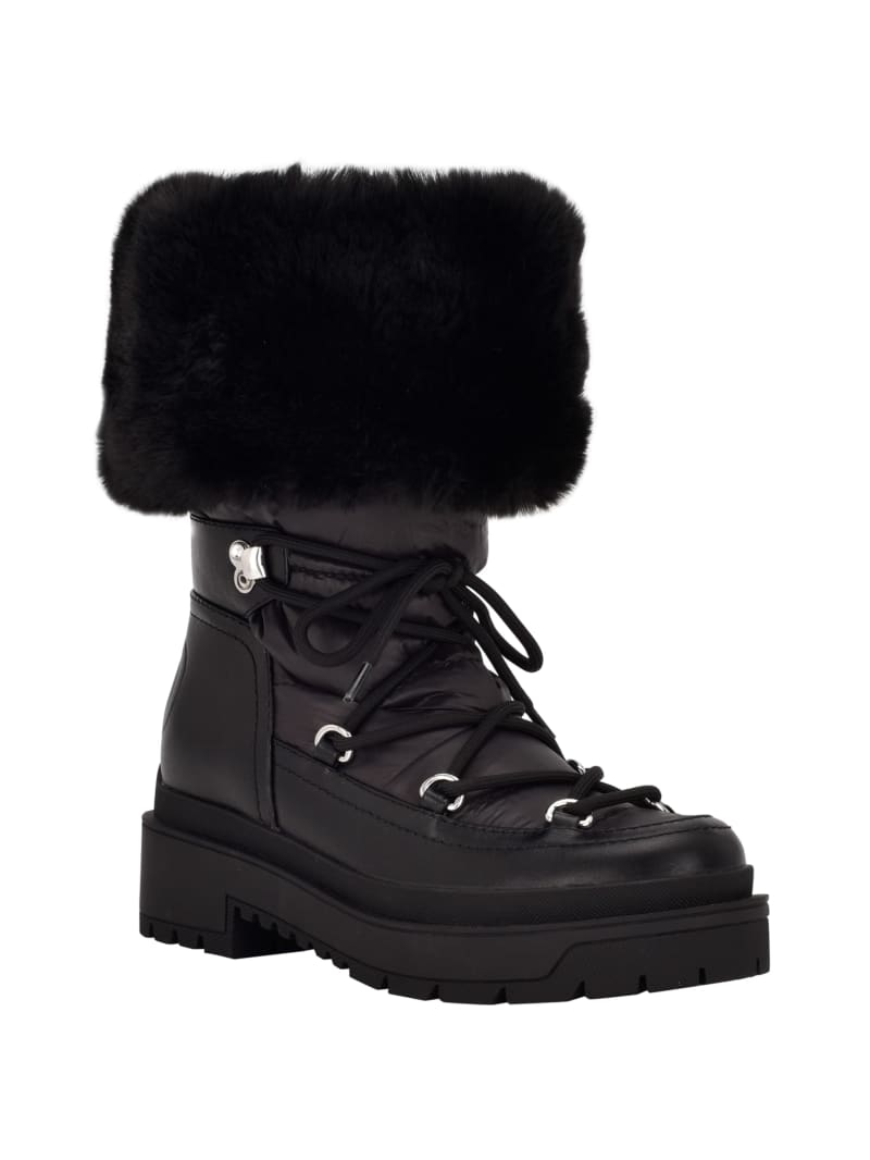 Kozaki Damskie Guess Larya Faux-Fur Snow Czarne | 3026947-QG