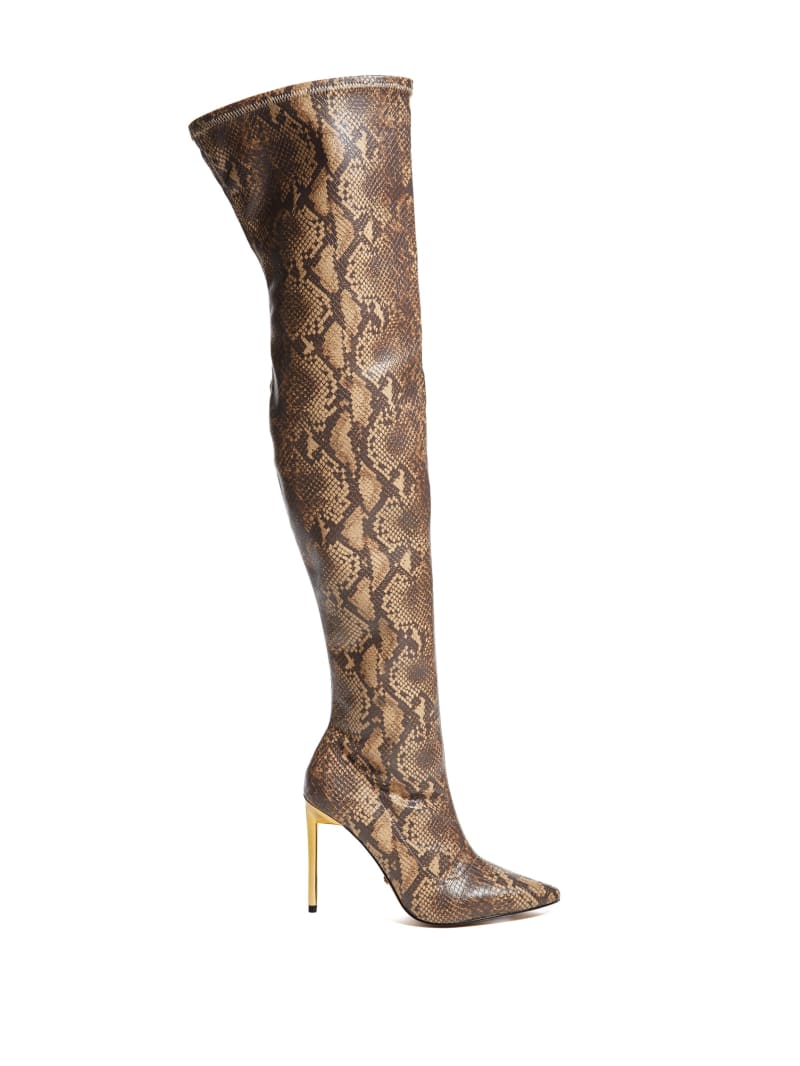 Kozaki Damskie Guess Over-the-Knee Python Brązowe | 1893265-BE