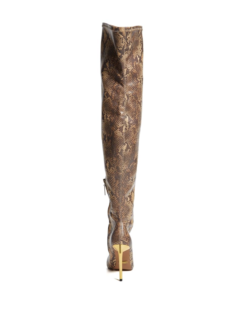 Kozaki Damskie Guess Over-the-Knee Python Brązowe | 1893265-BE