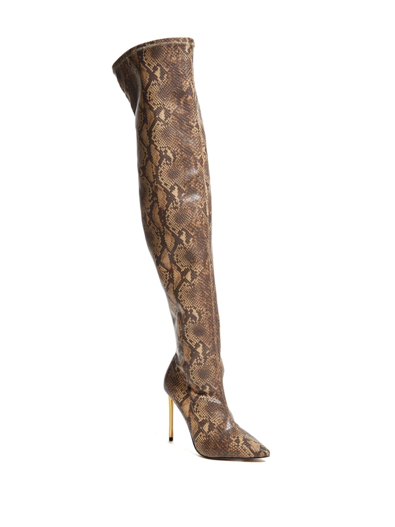 Kozaki Damskie Guess Over-the-Knee Python Brązowe | 1893265-BE