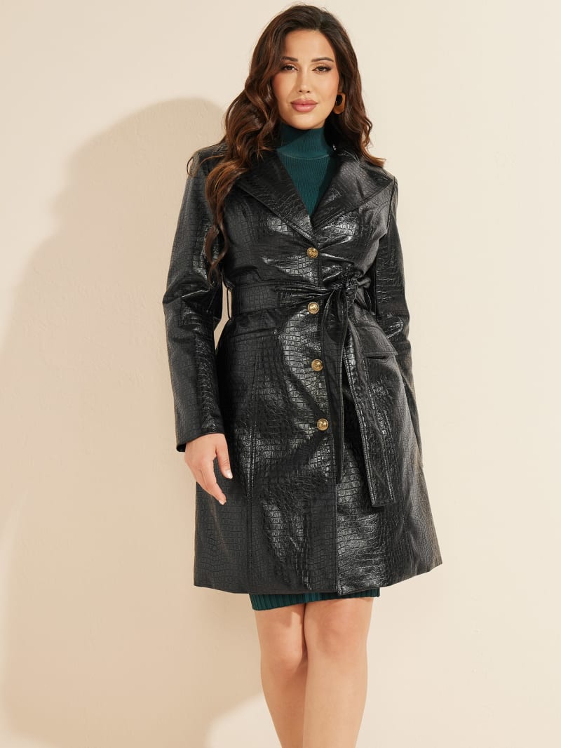 Kurtki Damskie Guess Delia Trench Czarne | 2836415-RD