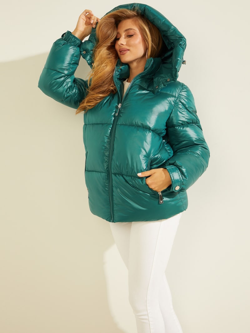 Kurtki Damskie Guess Eliza Puffer Turkusowe | 4718690-HA