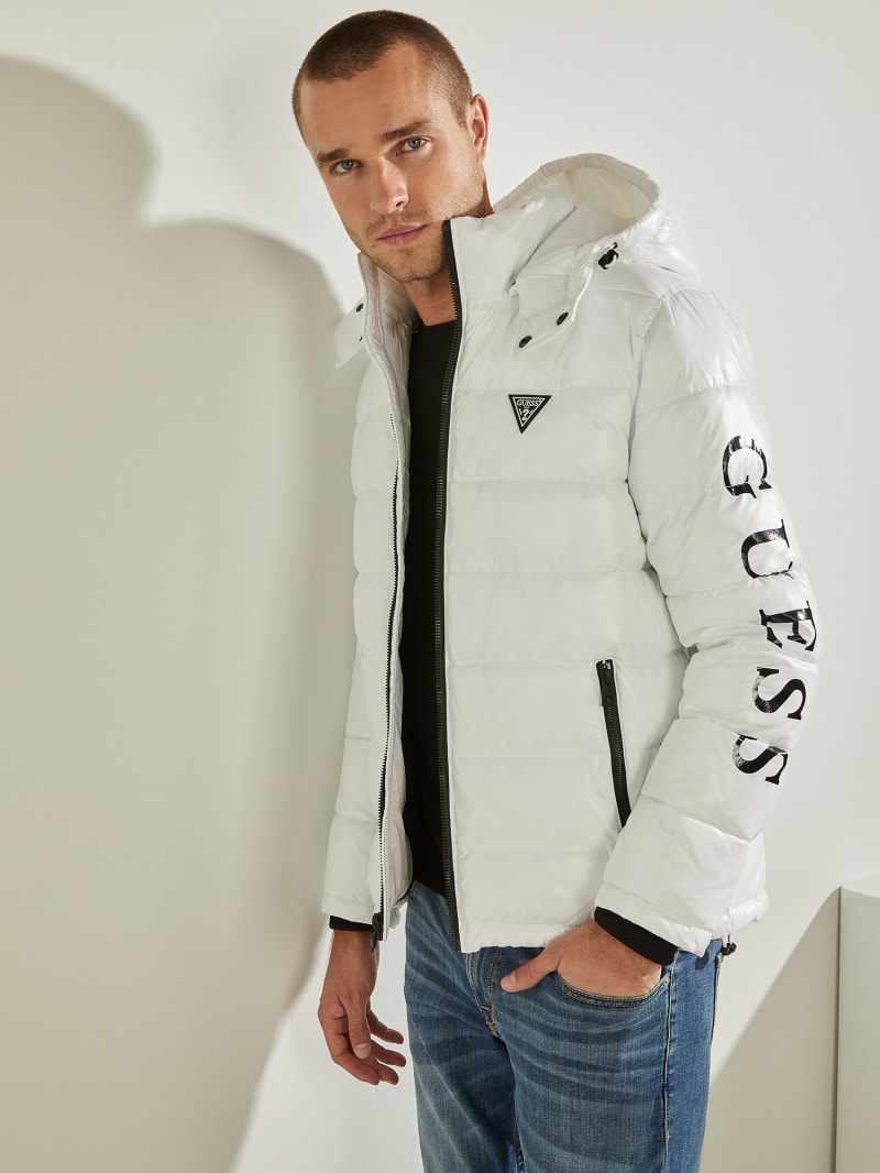 Kurtki Męskie Guess Anthony Logo Puffer Białe | 0456891-EM