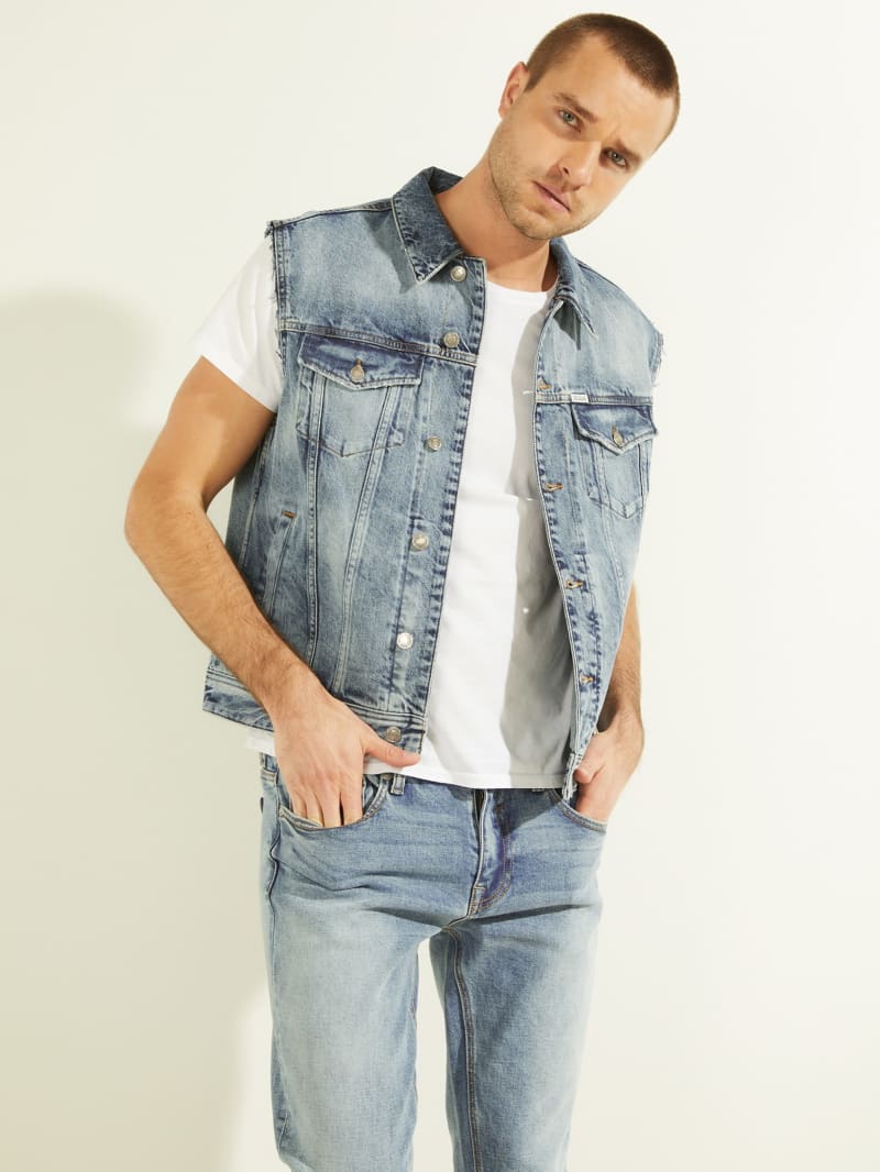 Kurtki Męskie Guess Eco Dillon Denim Vest Niebieskie | 4861059-OL