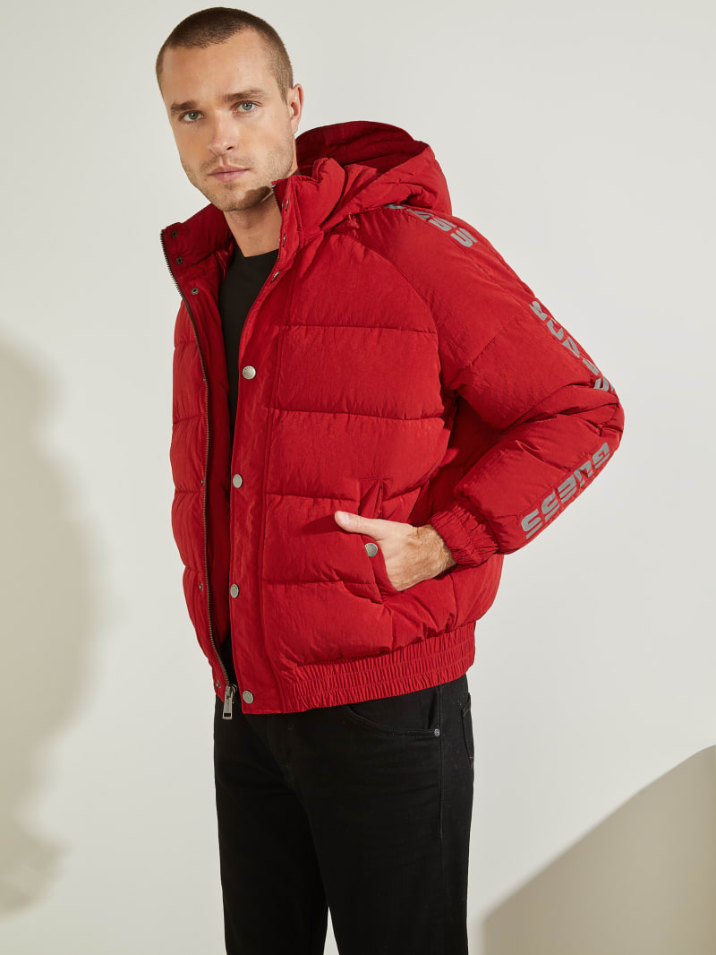 Kurtki Męskie Guess Summit Nylon Ski Puffer Czerwone | 1960475-VC