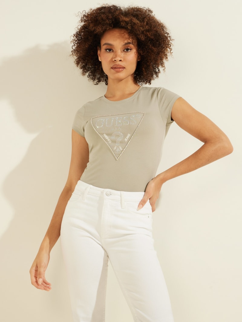 Najfatalniejszy Damskie Guess Embellished Logo Tee Szare | 2167940-GK