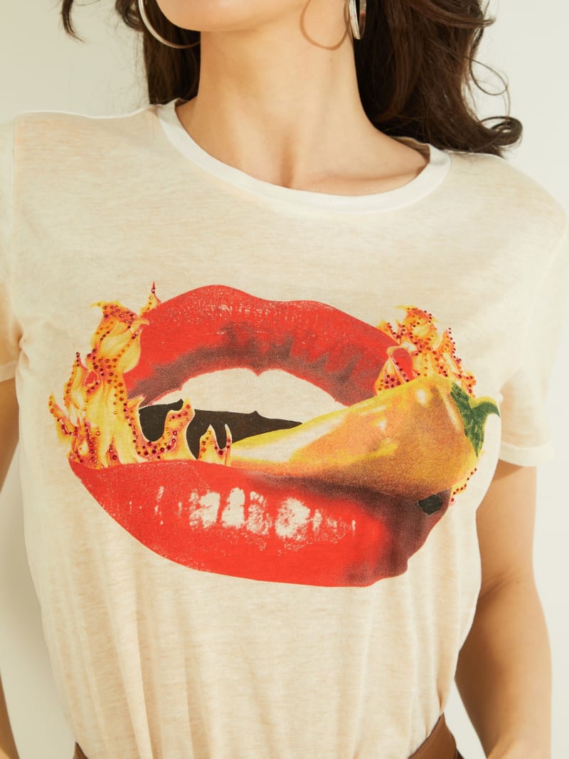 Najfatalniejszy Damskie Guess Habanero Lips Easy Tee Kolorowe | 5067234-AP