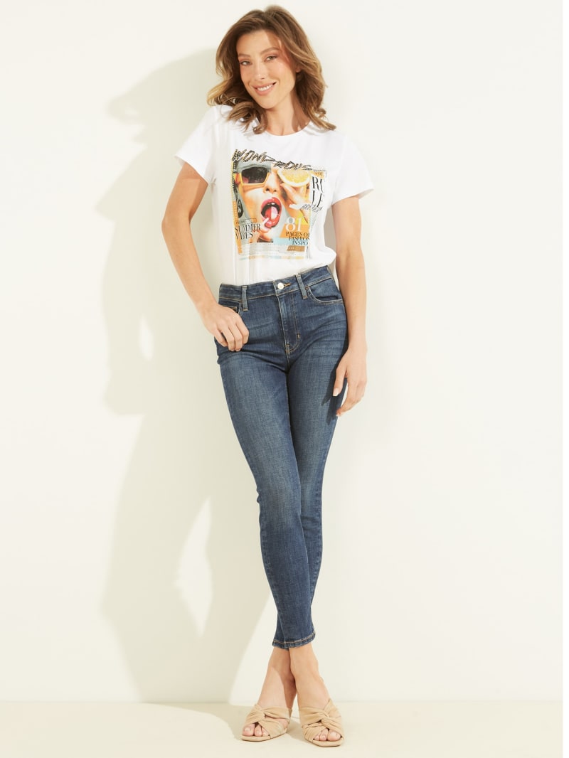 Najfatalniejszy Damskie Guess Wondrous Magazine Graphic Tee Białe | 1638407-VJ