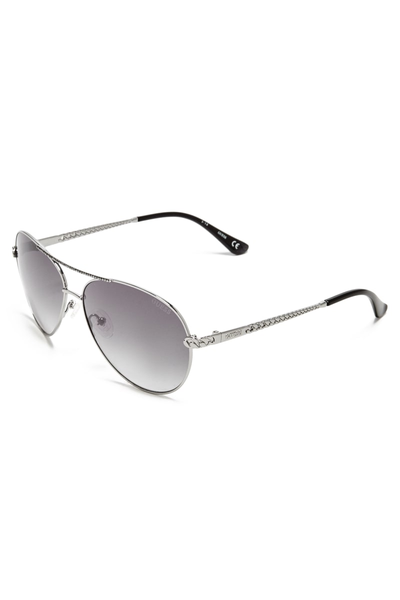 Okulary Słoneczne Damskie Guess Catherine Rhinestone Aviator Srebrne | 9476802-VN