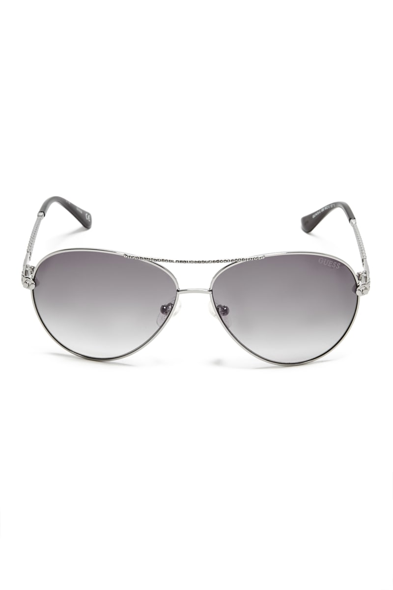 Okulary Słoneczne Damskie Guess Catherine Rhinestone Aviator Srebrne | 9476802-VN