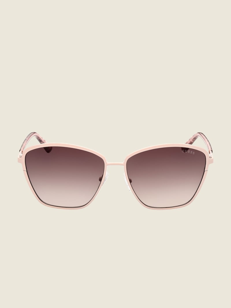 Okulary Słoneczne Damskie Guess Oversized Metal Cat-Eye Beżowe | 0358794-NE