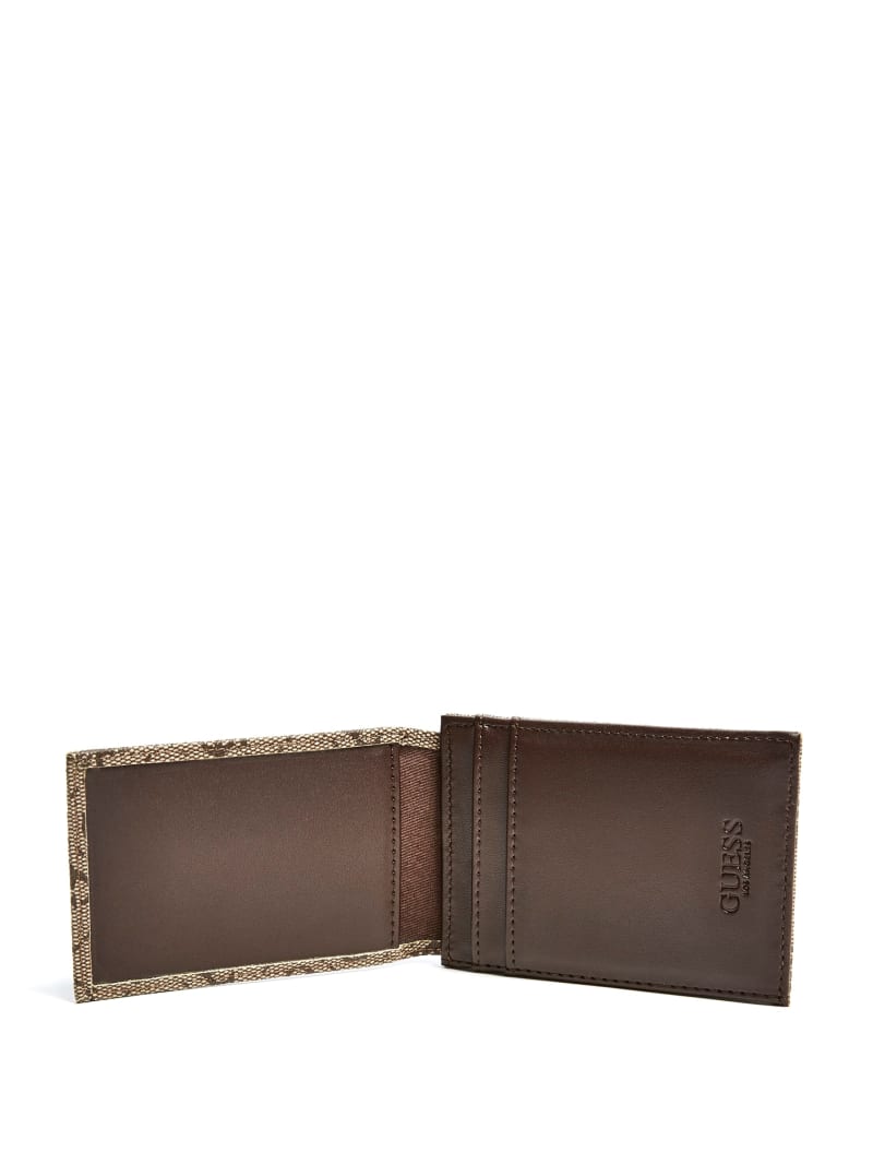 Portfele Damskie Guess Don Logo-Print Magnetic Card Case Brązowe | 2563104-NL