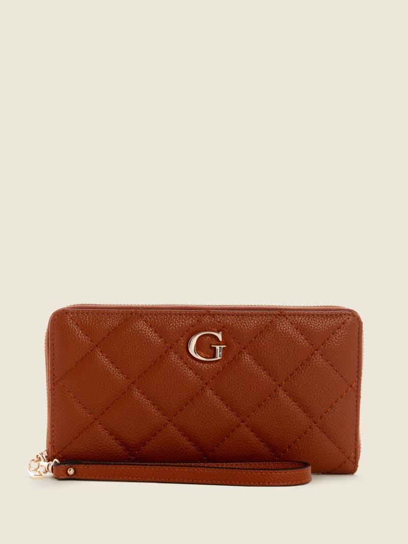 Portfele Damskie Guess Gillian Check Organizer Brązowe | 9860132-XB