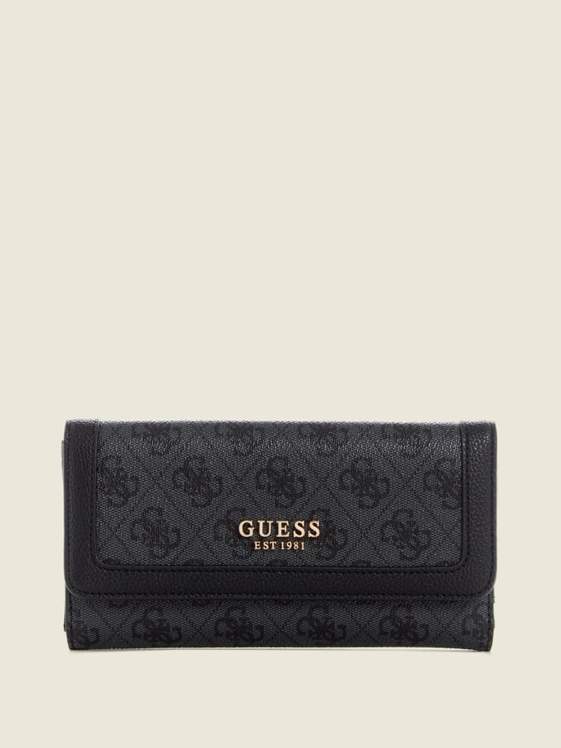 Portfele Damskie Guess Zadie Logo Multi Clutch Czarne | 7615084-NR