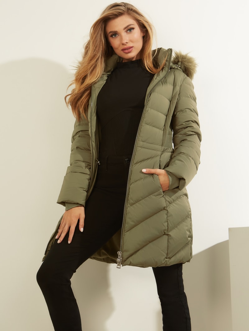 Płaszcze Damskie Guess Eco Cecilia Down Puffer Oliwkowe | 0793152-DW