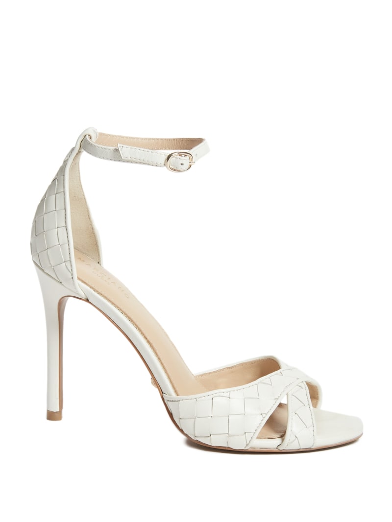 Sandały Damskie Guess Abieli Woven Skórzane Stiletto Białe | 8564317-EN