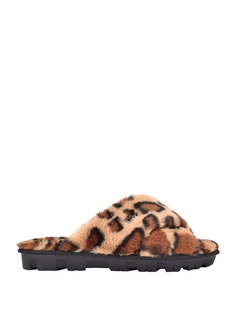 Sandały Damskie Guess Crisscross Fur Kapcie Brązowe | 3506897-LJ