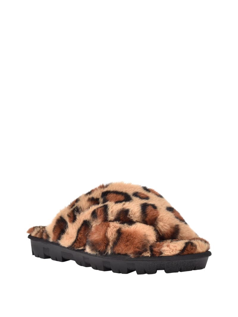 Sandały Damskie Guess Crisscross Fur Kapcie Brązowe | 3506897-LJ