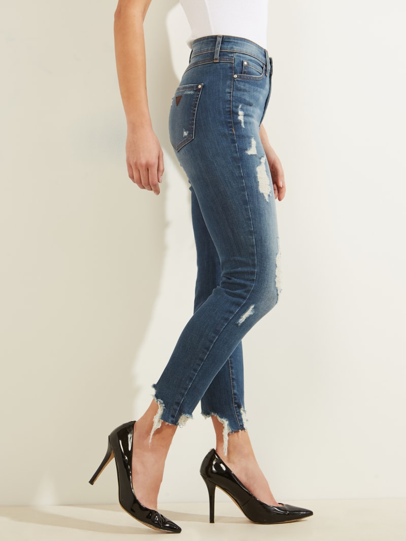 Spodnie Damskie Guess 1981 Destroyed High-Rise Skinny Niebieskie | 2865439-UN