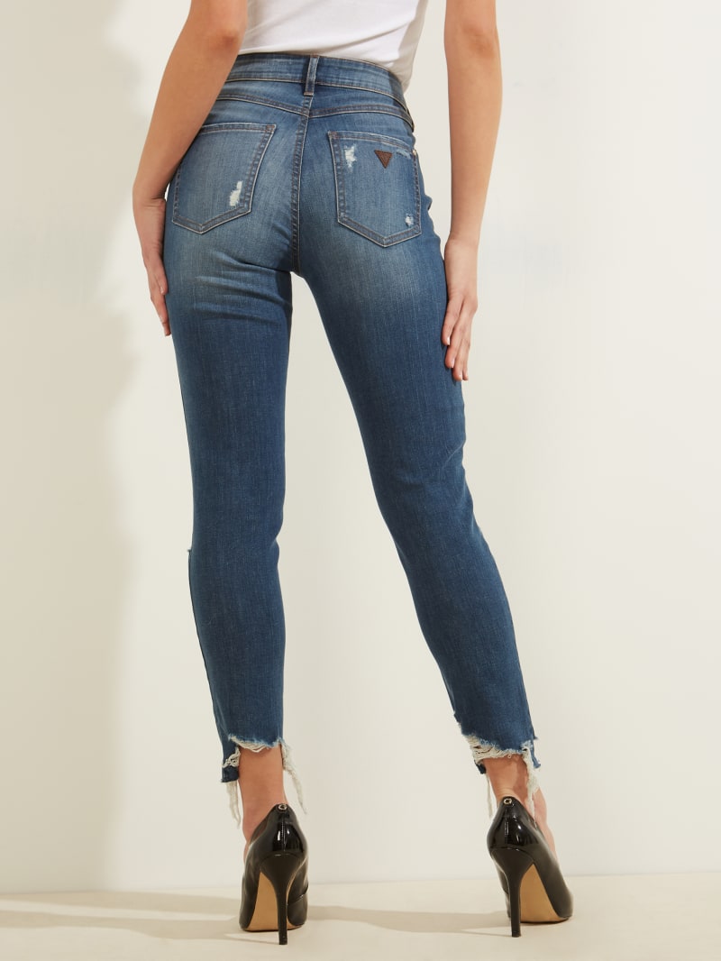 Spodnie Damskie Guess 1981 Destroyed High-Rise Skinny Niebieskie | 2865439-UN