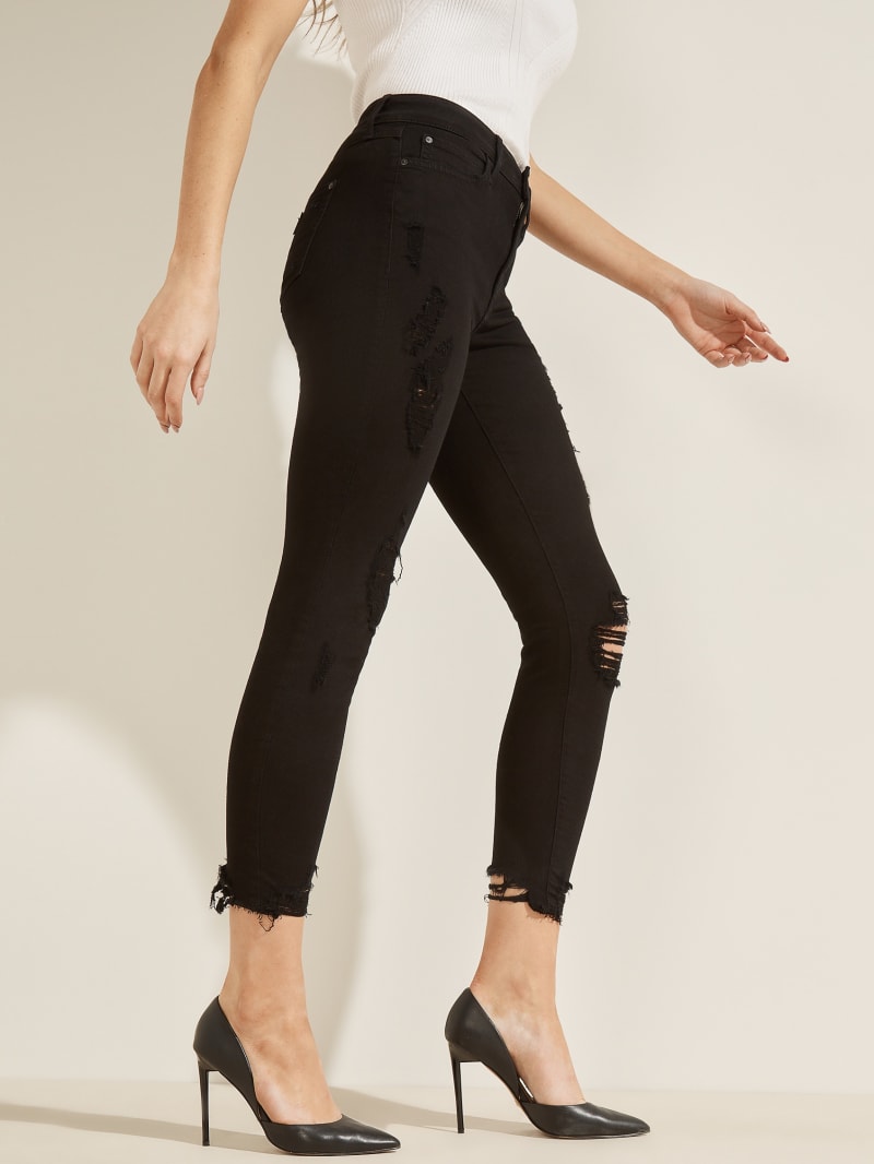 Spodnie Damskie Guess 1981 Destroyed High-Rise Skinny Czarne | 4062385-RF